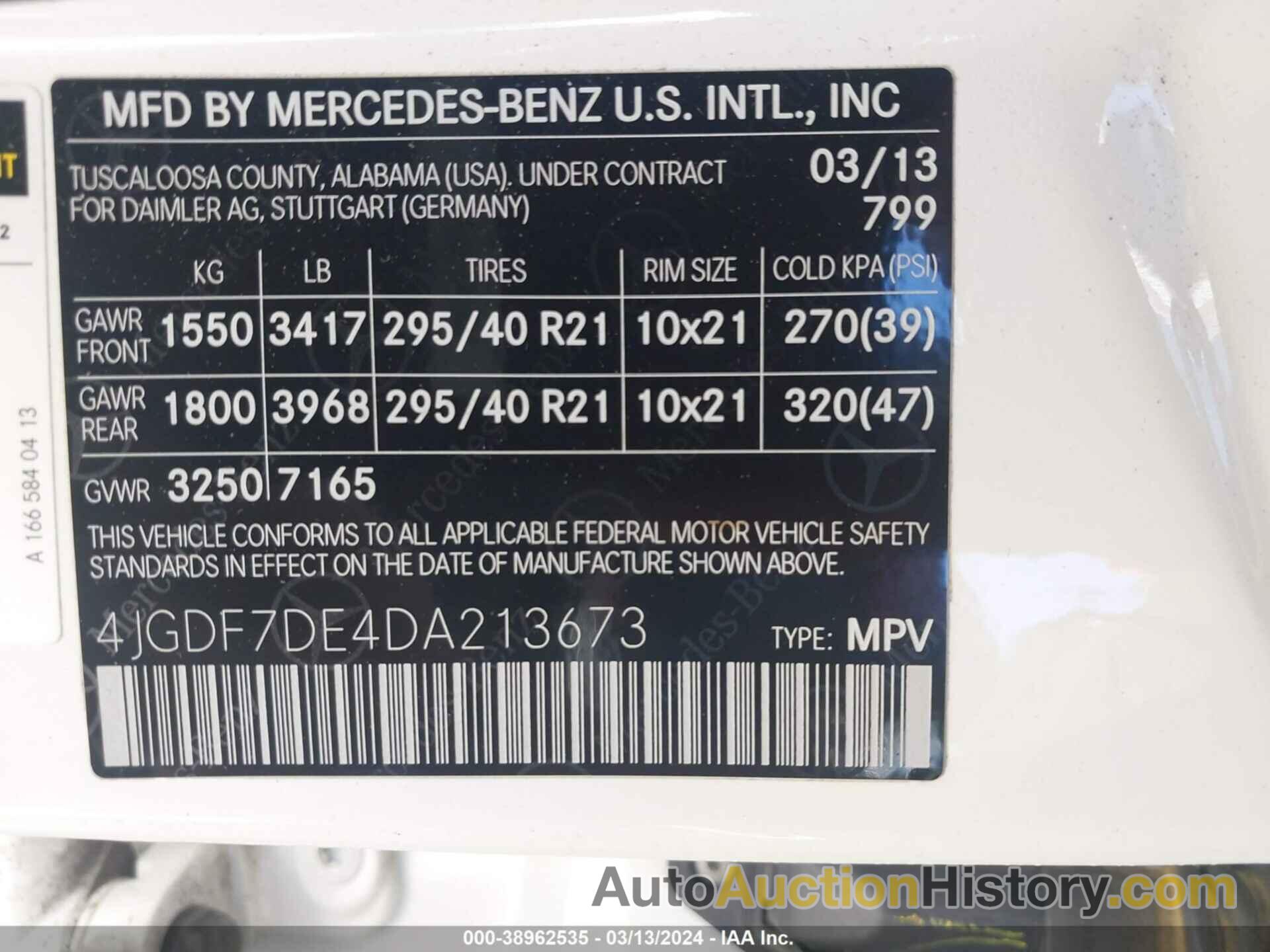 MERCEDES-BENZ GL 550 4MATIC, 4JGDF7DE4DA213673