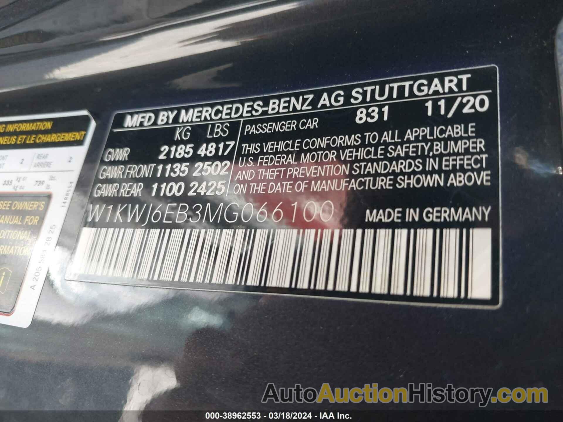 MERCEDES-BENZ AMG C 43 4MATIC, W1KWJ6EB3MG066100