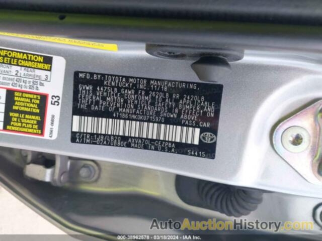 TOYOTA CAMRY XSE, 4T1B61HK0KU715970