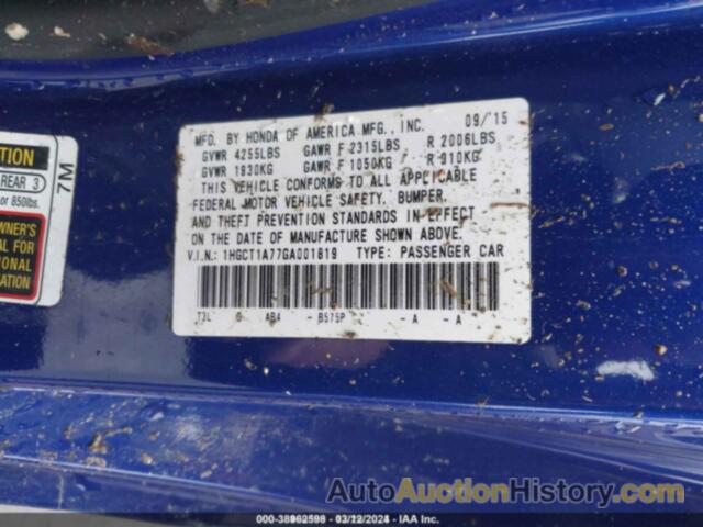 HONDA ACCORD EX, 1HGCT1A77GA001819