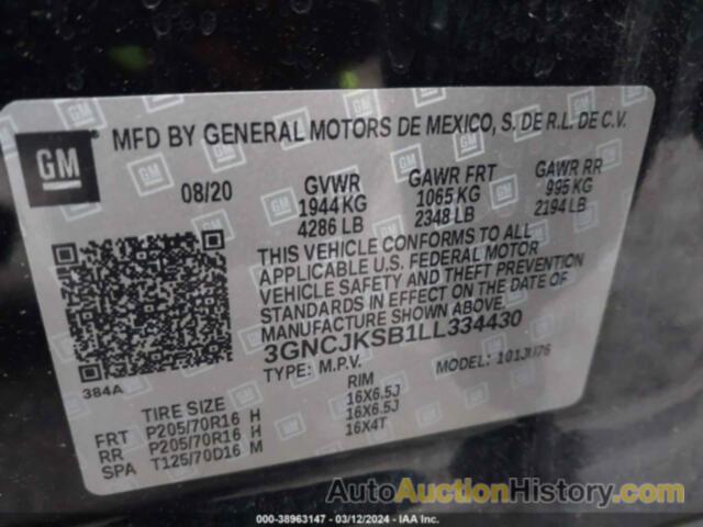 CHEVROLET TRAX FWD LS, 3GNCJKSB1LL334430