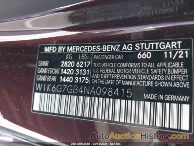 MERCEDES-BENZ S 580 4MATIC, W1K6G7GB4NA098415