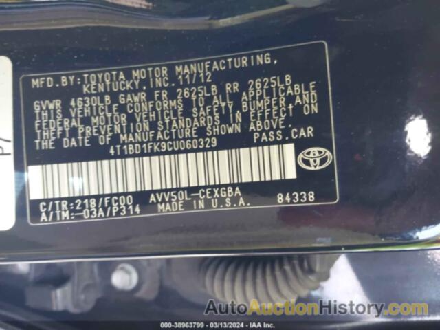 TOYOTA CAMRY HYBRID XLE, 4T1BD1FK9CU060329