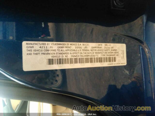 VOLKSWAGEN JETTA 2.5L SE, 3VWDX7AJ4BM103271