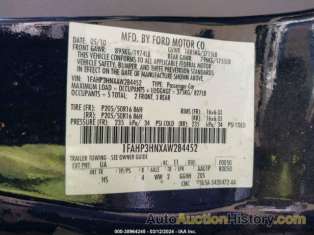 FORD FOCUS SEL, 1FAHP3HNXAW284452