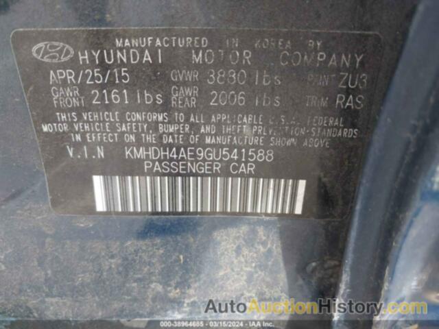 HYUNDAI ELANTRA SE/SPORT/LIMITED, 0KMHDH4AE9GU54158