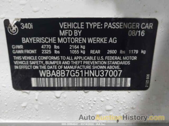 BMW 340I XDRIVE, WBA8B7G51HNU37007