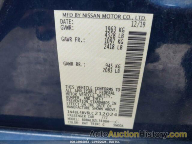 NISSAN ALTIMA S, 1N4BL4BV8LC212024