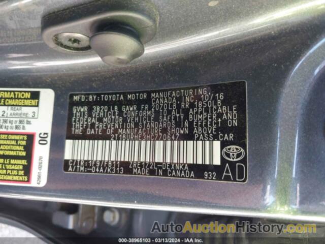 TOYOTA COROLLA LE, 2T1BURHE3HC770647