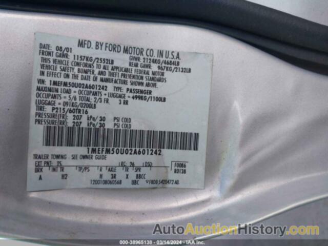 MERCURY SABLE GS, 1MEFM50U02A601242