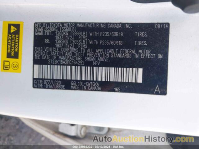 LEXUS RX 350, 2T2ZK1BA2FC164292