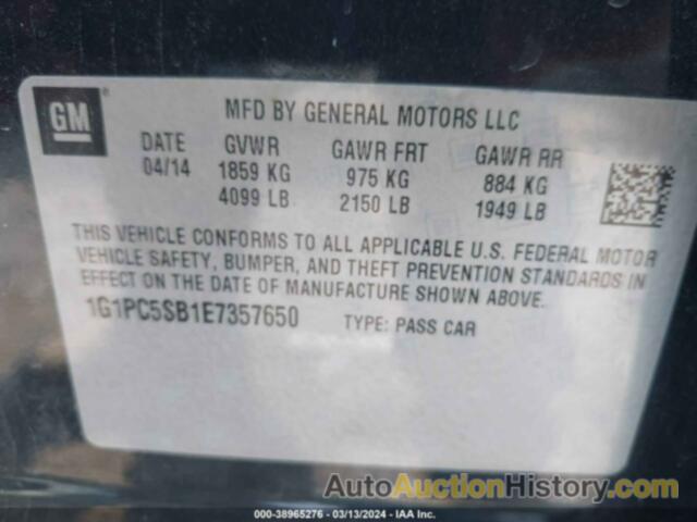 CHEVROLET CRUZE 1LT AUTO, 1G1PC5SB1E7357650