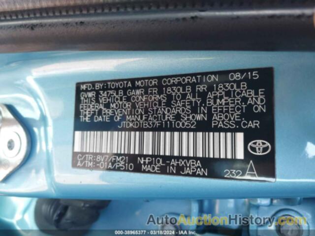 TOYOTA PRIUS C TWO, JTDKDTB37F1110052