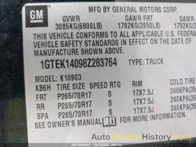 GMC SIERRA 1500 SLE1, 1GTEK14098Z283764