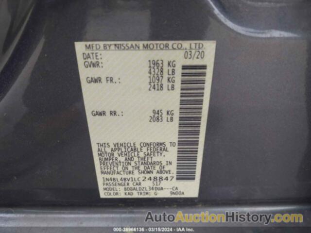 NISSAN ALTIMA S FWD, 1N4BL4BV1LC248847