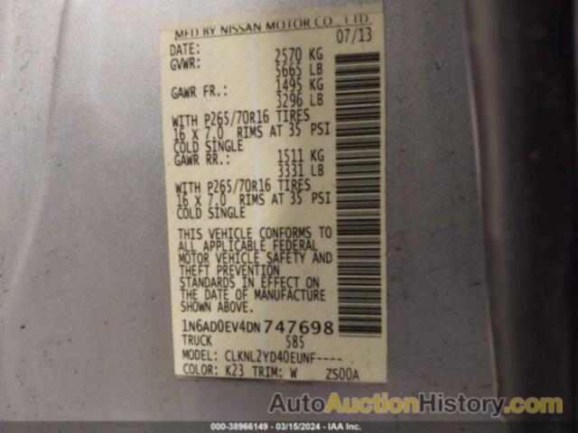 NISSAN FRONTIER SV, 1N6AD0EV4DN747698