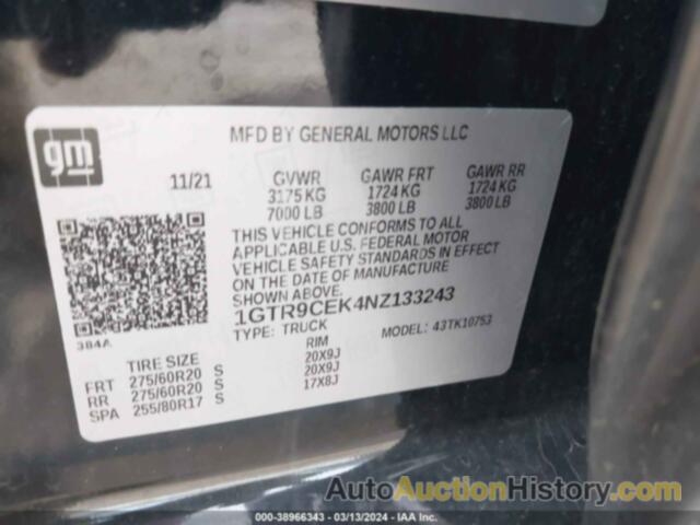 GMC SIERRA 1500 LIMITED 4WD DOUBLE CAB STANDARD BOX ELEVATION, 1GTR9CEK4NZ133243