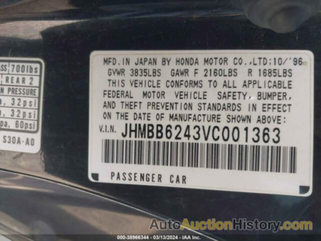 HONDA PRELUDE, JHMBB6243VC001363