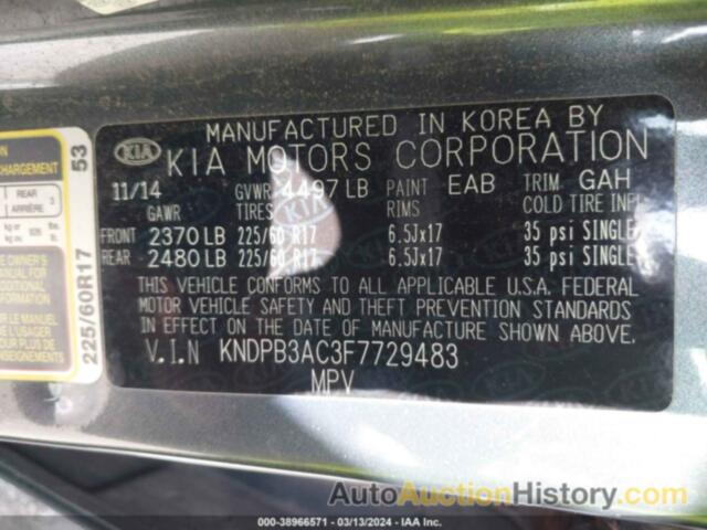 KIA SPORTAGE LX, KNDPB3AC3F7729483