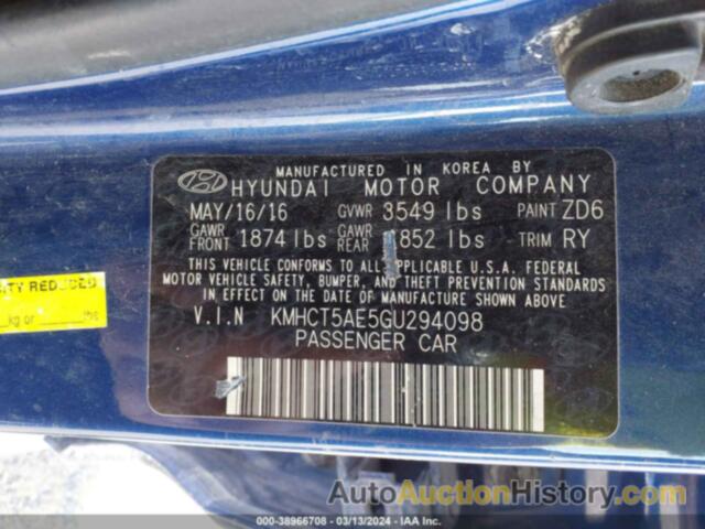 HYUNDAI ACCENT SE, KMHCT5AE5GU294098