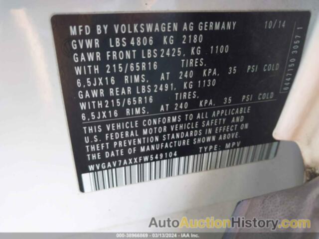 VOLKSWAGEN TIGUAN S, WVGAV7AXXFW549104