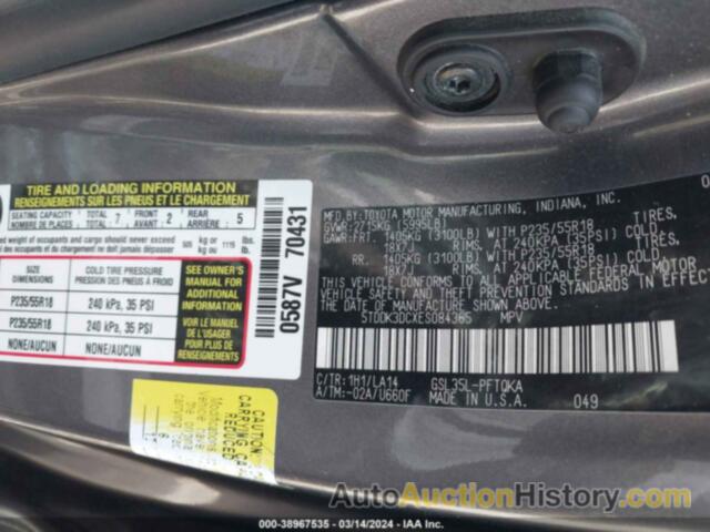 TOYOTA SIENNA LIMITED 7 PASSENGER, 5TDDK3DCXES084365