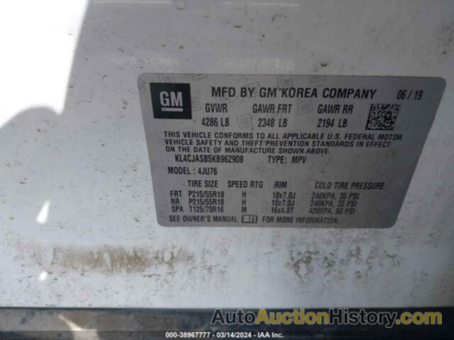 BUICK ENCORE FWD PREFERRED, KL4CJASB5KB962908