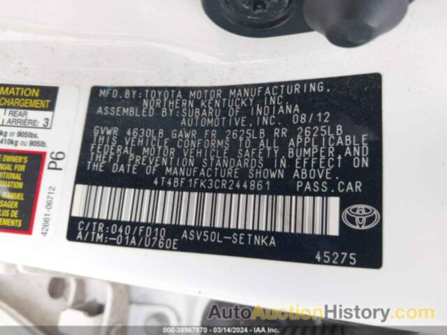 TOYOTA CAMRY SE/LE/XLE, 4T4BF1FK3CR244861