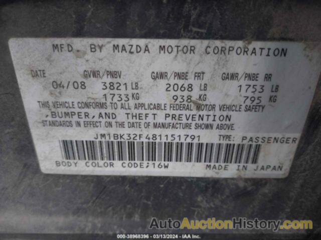 MAZDA MAZDA3 I TOURING VALUE, JM1BK32F481151791