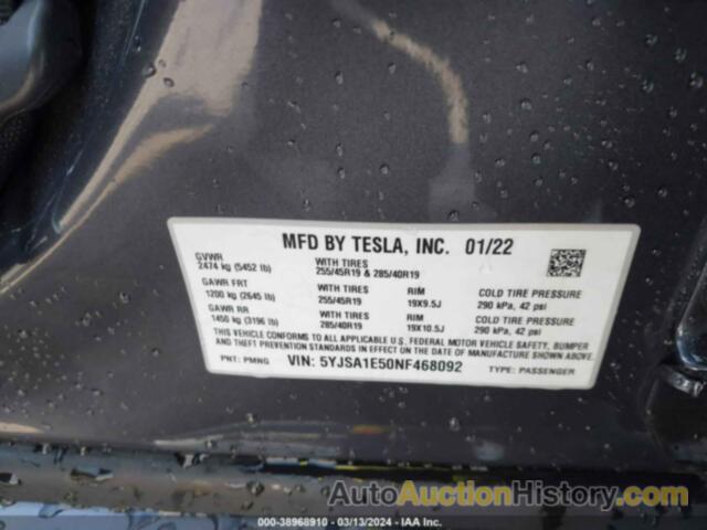 TESLA MODEL S DUAL MOTOR ALL-WHEEL DRIVE, 5YJSA1E50NF468092