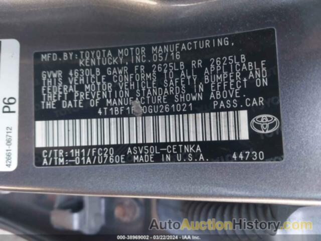 TOYOTA CAMRY LE, 4T1BF1FK0GU261021