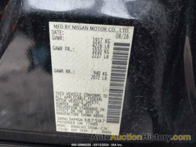 NISSAN ALTIMA 2.5/S/SV/SL/SR, 1N4AL3AP4GN387597