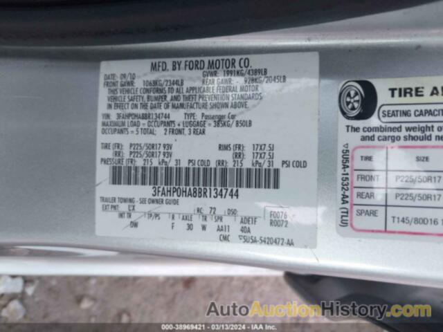 FORD FUSION SE, 3FAHP0HA8BR134744