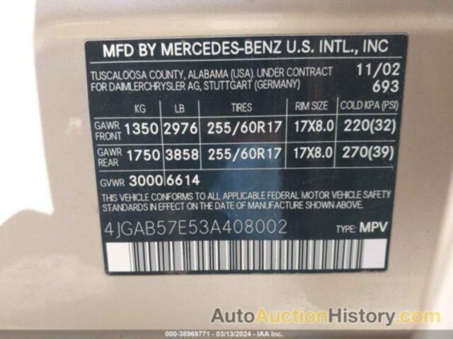 MERCEDES-BENZ ML 350, 4JGAB57E53A408002