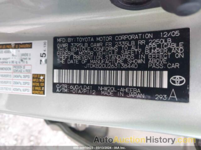 TOYOTA PRIUS, JTDKB20U263138440