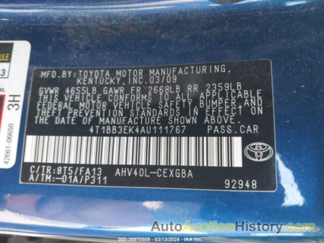 TOYOTA CAMRY HYBRID, 4T1BB3EK4AU111767