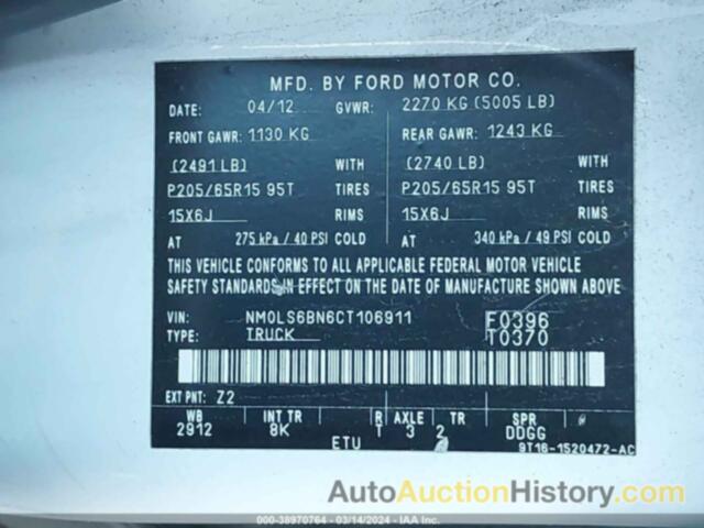 FORD TRANSIT CONNECT XLT, NM0LS6BN6CT106911