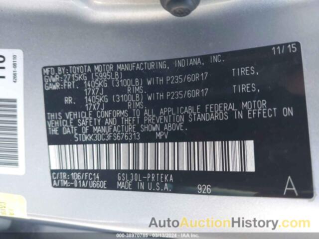 TOYOTA SIENNA LE 8 PASSENGER, 5TDKK3DC3FS676313