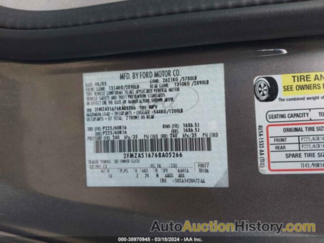 FORD FREESTAR SE, 2FMZA51676BA05266