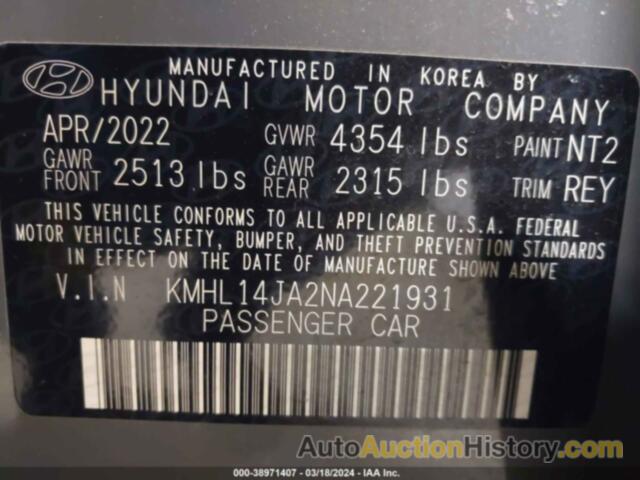 HYUNDAI SONATA SEL, KMHL14JA2NA221931