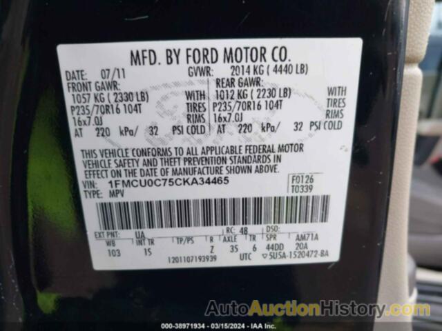 FORD ESCAPE XLS, 1FMCU0C75CKA34465