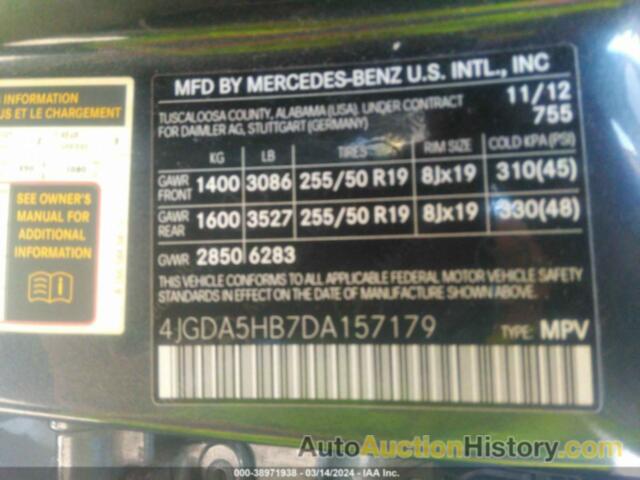 MERCEDES-BENZ ML 350 4MATIC, 4JGDA5HB7DA157179