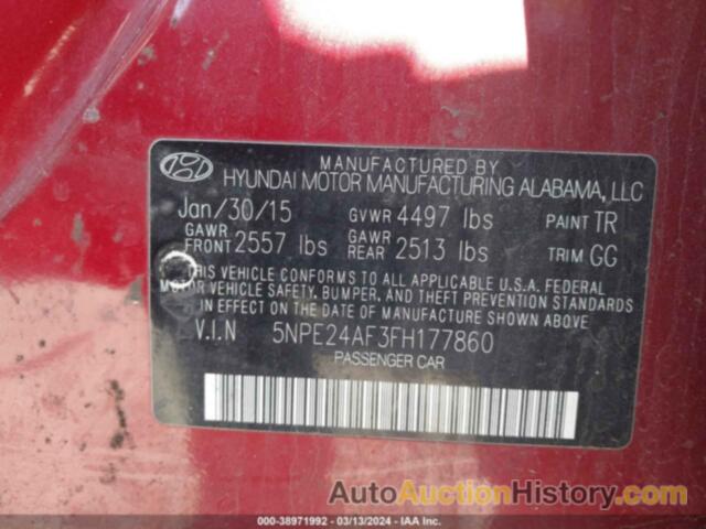 HYUNDAI SONATA SE, 5NPE24AF3FH177860