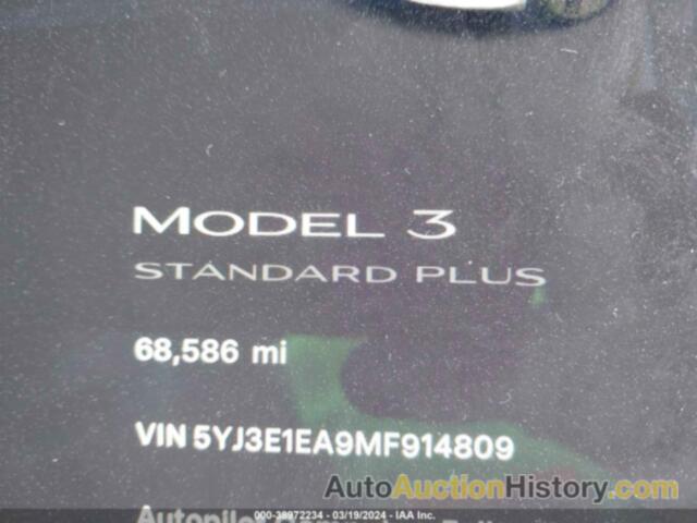 TESLA MODEL 3 STANDARD RANGE PLUS REAR-WHEEL DRIVE, 5YJ3E1EA9MF914809