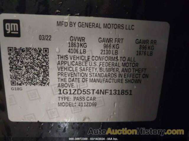 CHEVROLET MALIBU LT, 1G1ZD5ST4NF131851