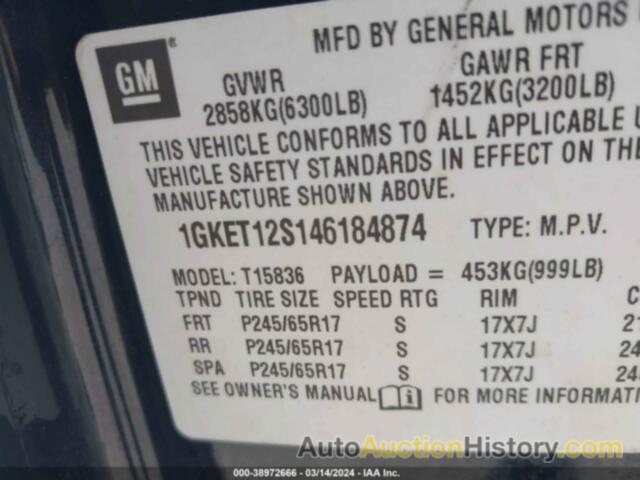 GMC ENVOY XUV SLT, 1GKET12S146184874