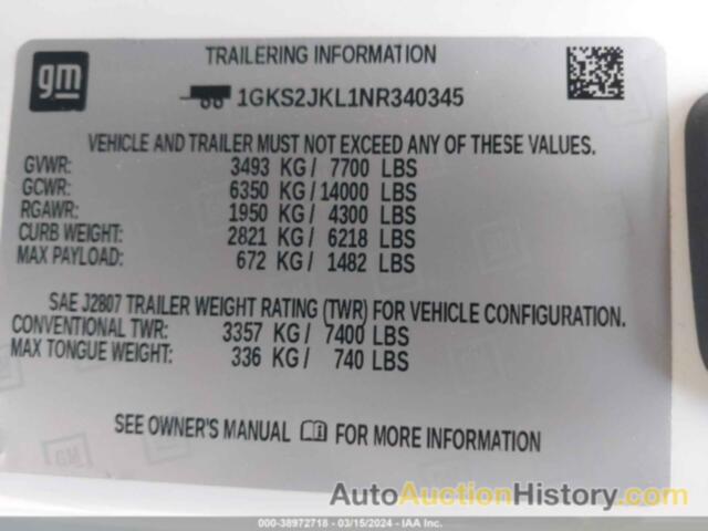 GMC YUKON XL 4WD DENALI, 1GKS2JKL1NR340345