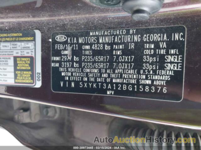 KIA SORENTO LX, 5XYKT3A12BG158376