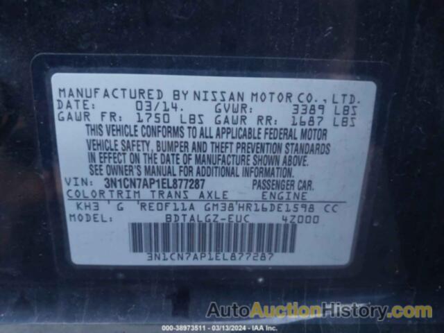 NISSAN VERSA 1.6 SL, 3N1CN7AP1EL877287