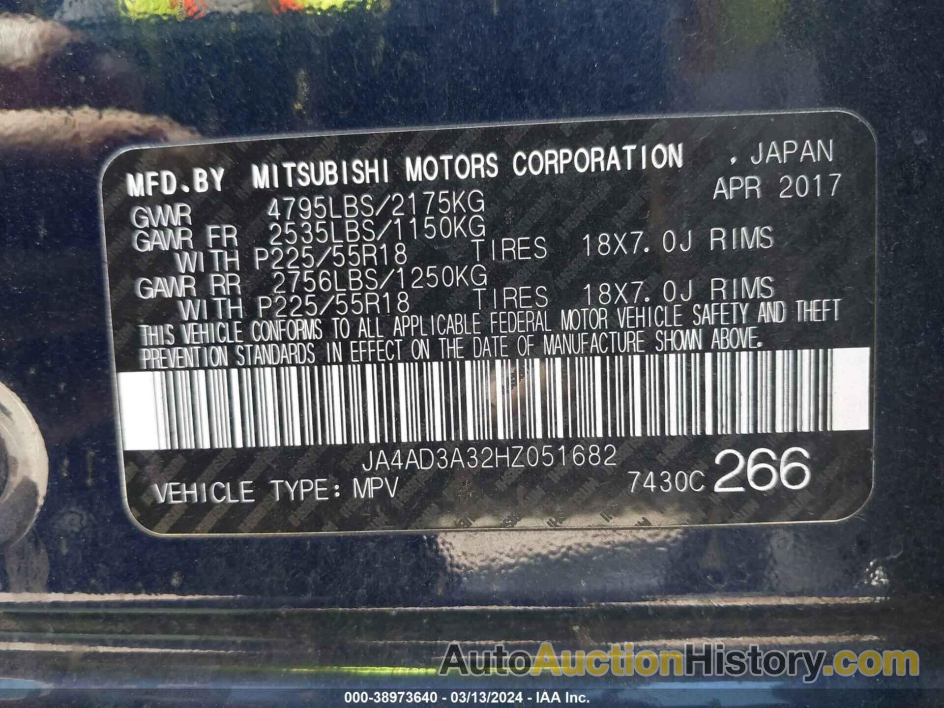 MITSUBISHI OUTLANDER SE, JA4AD3A32HZ051682